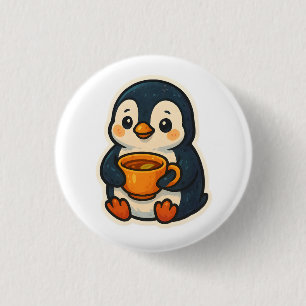Chapa Redonda De 2,5 Cm Pingüino lindo con una taza de té