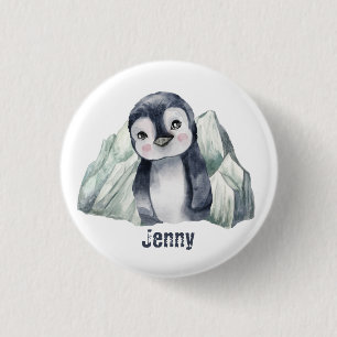 Chapa Redonda De 2,5 Cm Pingüino personalizable En Invierno