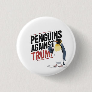 Chapa Redonda De 2,5 Cm Pingüinos contra Trump contra Estados Unidos