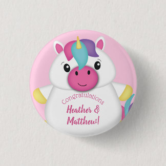 Chapa Redonda De 2,5 Cm Pink Baby Shower de Unicorn