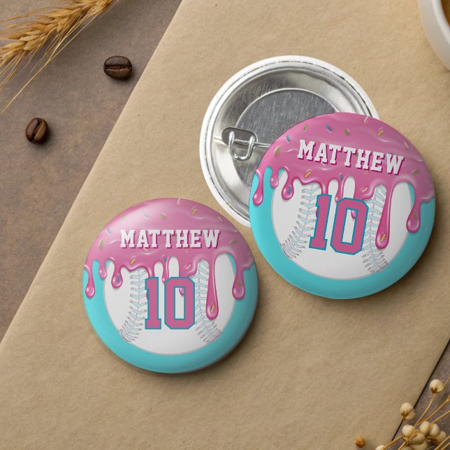 Chapa Redonda De 2,5 Cm Pink & Blue Baseball Drip (Pink and blue baseball drip badge)