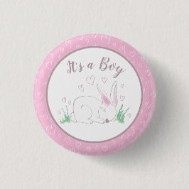 Chapa Redonda De 2,5 Cm Pink Bunny Baby Shower Woodland Watercolor