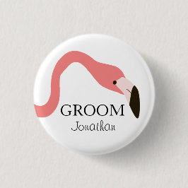 Chapa Redonda De 2,5 Cm Pink Flamingo Whimsy Groom