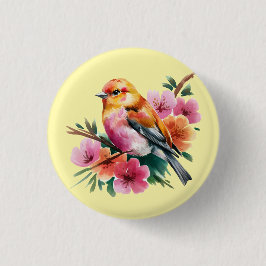 Chapa Redonda De 2,5 Cm Pink Flower Bird