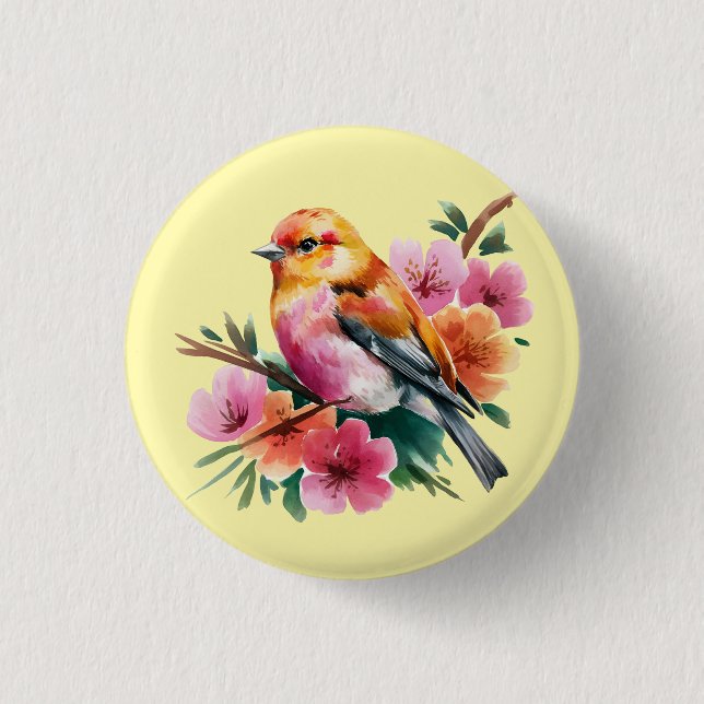Chapa Redonda De 2,5 Cm Pink Flower Bird (Anverso)