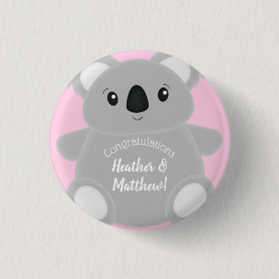 Chapa Redonda De 2,5 Cm Pink Koala Bear Baby Shower