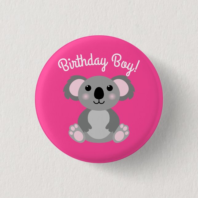 Chapa Redonda De 2,5 Cm Pink Koala Bear Birday Party (Anverso)