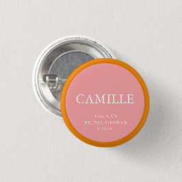 Chapa Redonda De 2,5 Cm Pink Orange Bold Name Bridal Shower Guest Name