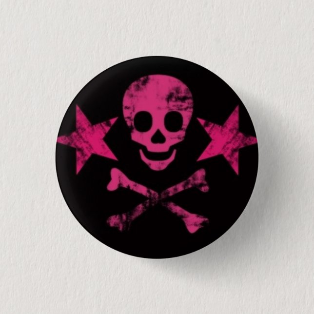 Chapa Redonda De 2,5 Cm pink-skulls2 (Anverso)