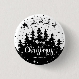 Chapa Redonda De 2,5 Cm Pino de Navidad Feliz Santa Claus Reno Trineo