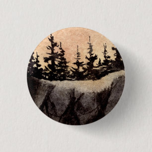 Chapa Redonda De 2,5 Cm Pinos oscuros en un acantilado puro con arte del c