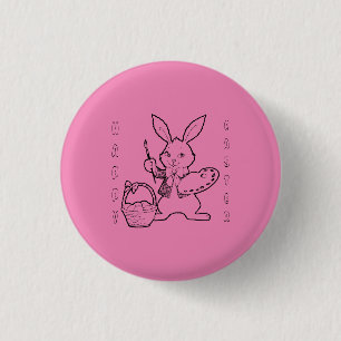 Chapa Redonda De 2,5 Cm Pintando huevos rosados Happy Easter Bunny Pin But