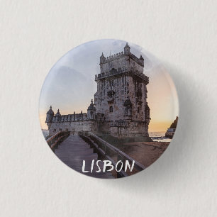 Chapa Redonda De 2,5 Cm Pintura acuarela de la torre Belem al atardecer