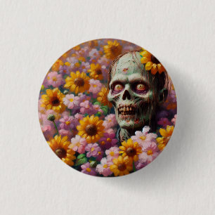 Chapa Redonda De 2,5 Cm Pintura de petróleo de zombies en Halloween, campo