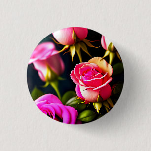 Chapa Redonda De 2,5 Cm Pintura digital de flores de rosa rosa