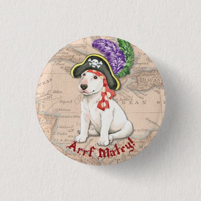 Chapa Redonda De 2,5 Cm Pirata de Bull Terrier (Anverso)