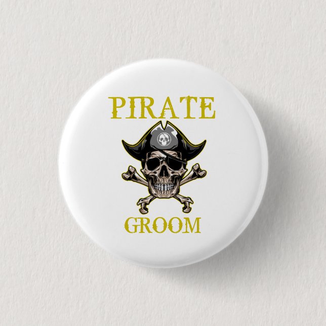 CHAPA REDONDA DE 2,5 CM PIRATE SKULL GROOM GOLD (Anverso)