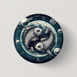 Chapa Redonda De 2,5 Cm Pisces Yin Yang Koi Fish Astrology Zodiac Sign