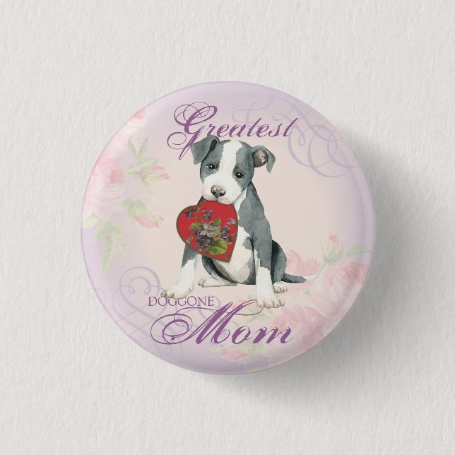 Chapa Redonda De 2,5 Cm Pit Bull Heart Mom (Anverso)