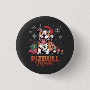 Chapa Redonda De 2,5 Cm Pitbull Mamá Navidad Santa Sombrero Pitbull Perro