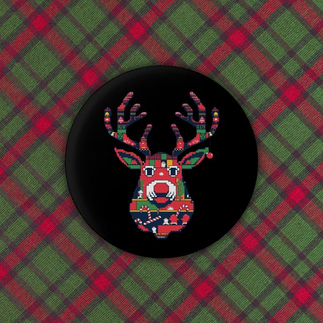Chapa Redonda De 2,5 Cm Pixel Reindeer Retro Ugly Sweater Button (Subido por el creador)