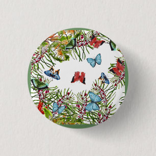 Chapa Redonda De 2,5 Cm Plantas tropicales Mariposas Berries Azul Rojo