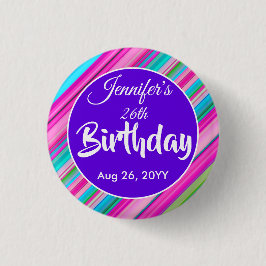 Chapa Redonda De 2,5 Cm Plantilla personalizada de cumpleaños con rayas de