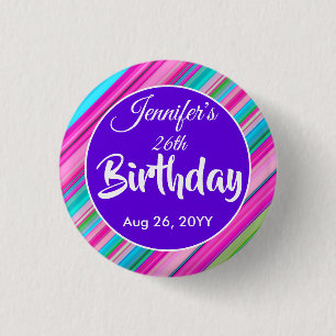 Chapa Redonda De 2,5 Cm Plantilla personalizada de cumpleaños con rayas de