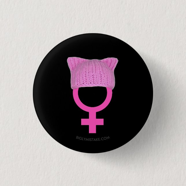 Chapa Redonda De 2,5 Cm Poder para mujer del gorra del gatito (Anverso)