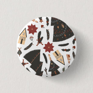 Chapa Redonda De 2,5 Cm Poinsettia de árbol de Navidad vintage