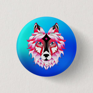Chapa Redonda De 2,5 Cm Polígono de cabeza de lobo rosa-24531