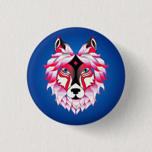 Chapa Redonda De 2,5 Cm Polígono de cabeza de lobo rosa-24631
