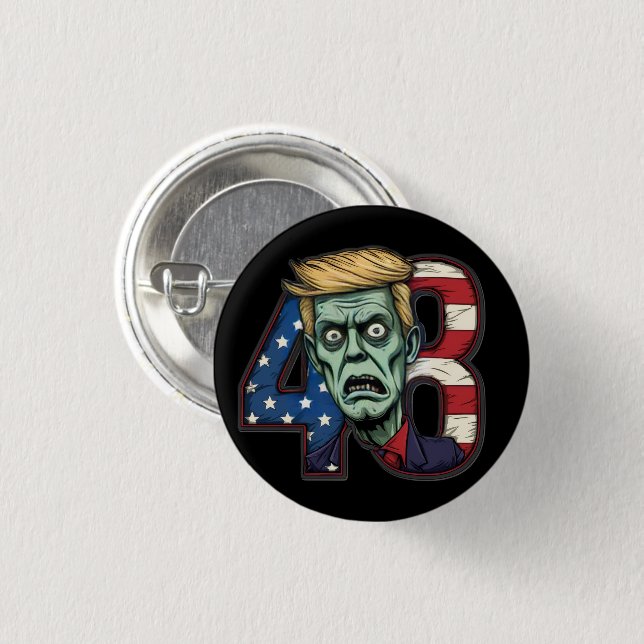 Chapa Redonda De 2,5 Cm Political Satire Zombie Trump "48" USA Flag  (Anverso y reverso)