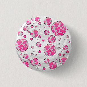 Chapa Redonda De 2,5 Cm Polka Dot Cow rosa y blanco
