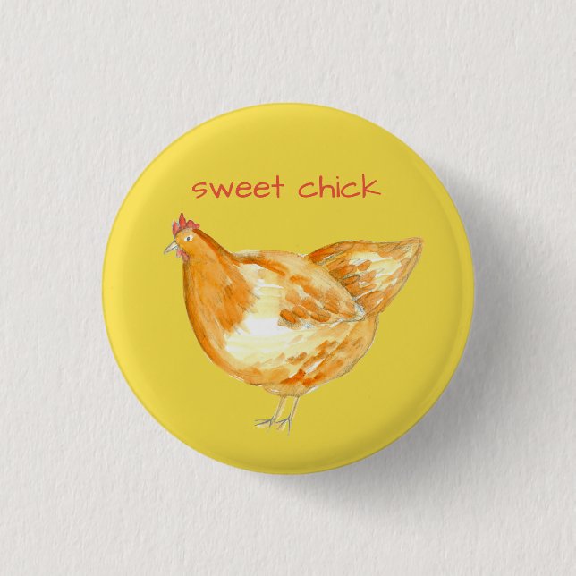 Chapa Redonda De 2,5 Cm Pollo Hen Yellow Sweet Chick (Anverso)