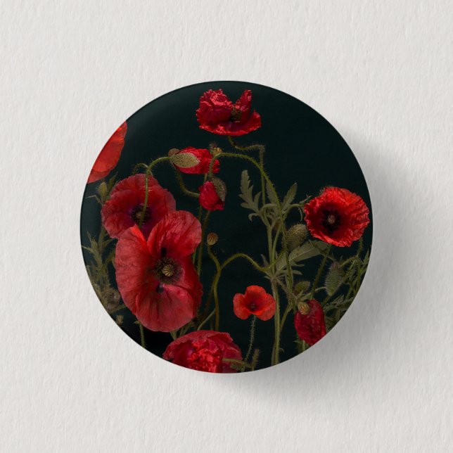 Chapa Redonda De 2,5 Cm Poppies rojos en negro (Anverso)