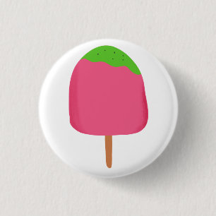 Chapa Redonda De 2,5 Cm Popsicle Rosa Con Topping Verde