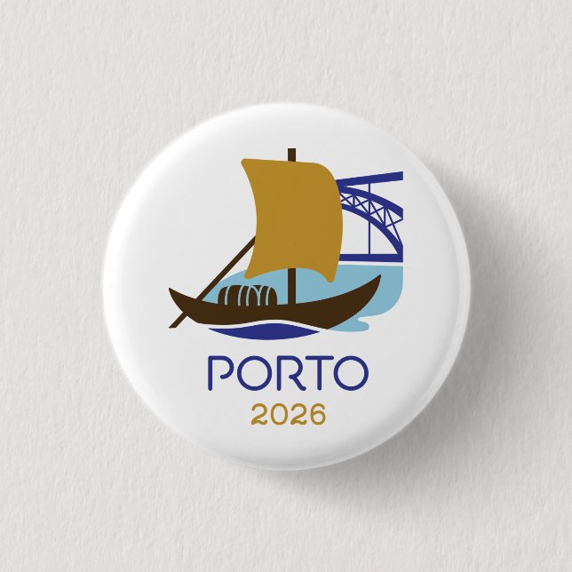 Chapa Redonda De 2,5 Cm Porto Portugal 2026 International Convention Pin (Anverso)