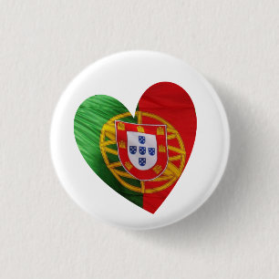 Chapa Redonda De 2,5 Cm Portugués: bandera y corazón