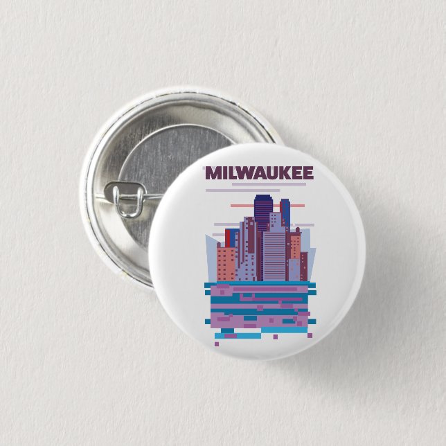 Chapa Redonda De 2,5 Cm Póster de viaje a Milwaukee (Anverso y reverso)