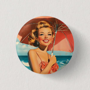Chapa Redonda De 2,5 Cm Póster Vintage de Vacaciones en la Playa: Pin-Up R