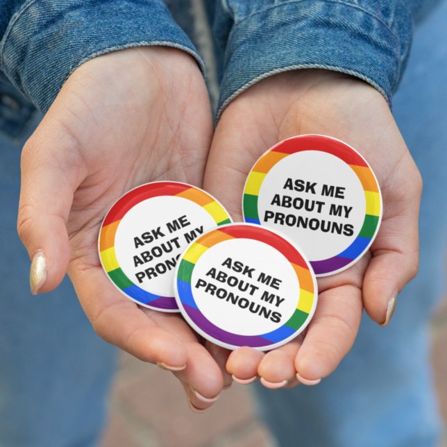 Chapa Redonda De 2,5 Cm Pregúntame sobre Pronouns (Subido por el creador)