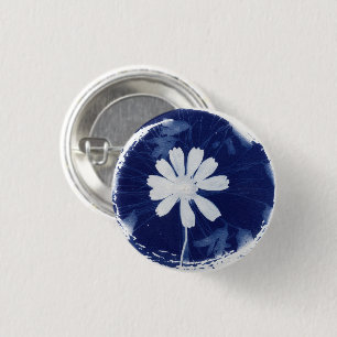 Chapa Redonda De 2,5 Cm Prendedor de margarita cianotipo azul rústico