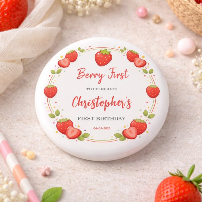 Chapa Redonda De 2,5 Cm Primer cumpleaños de Berry | Primer cumpleaños de  (Berry First Birthday | Strawberry 1st Birthday Button
)