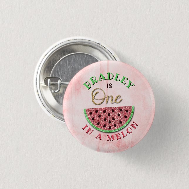 Chapa Redonda De 2,5 Cm Primer Cumpleaños De One In A Melon (Anverso y reverso)