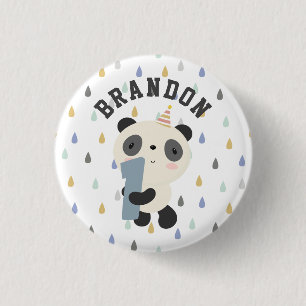 Chapa Redonda De 2,5 Cm Primer cumpleaños de personalizable Cute Panda