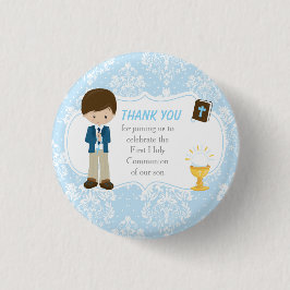Chapa Redonda De 2,5 Cm Primera Comunión Brunette Hair Boy Gracias