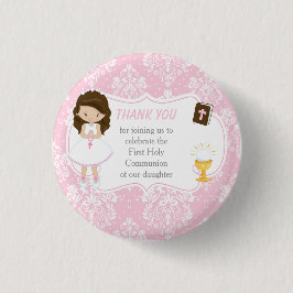 Chapa Redonda De 2,5 Cm Primera Comunión Brunette Hair Chica Gracias