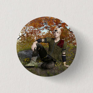 Chapa Redonda De 2,5 Cm Príncipe del Bosque de Fantasía de Otoño Retrato