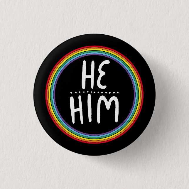 Chapa Redonda De 2,5 Cm Pronouns Rainbow Handlettered Minimal (Anverso)